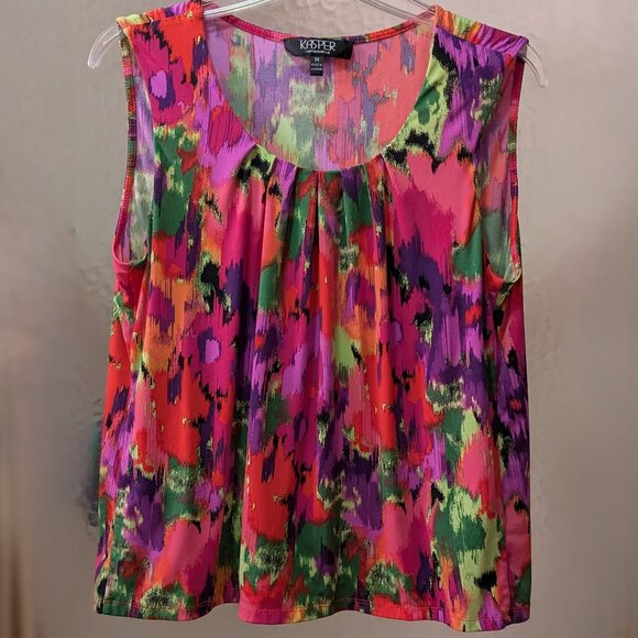 Kasper Abstract Pink and Purple Sleeveless Blouse - Picture 1 of 7